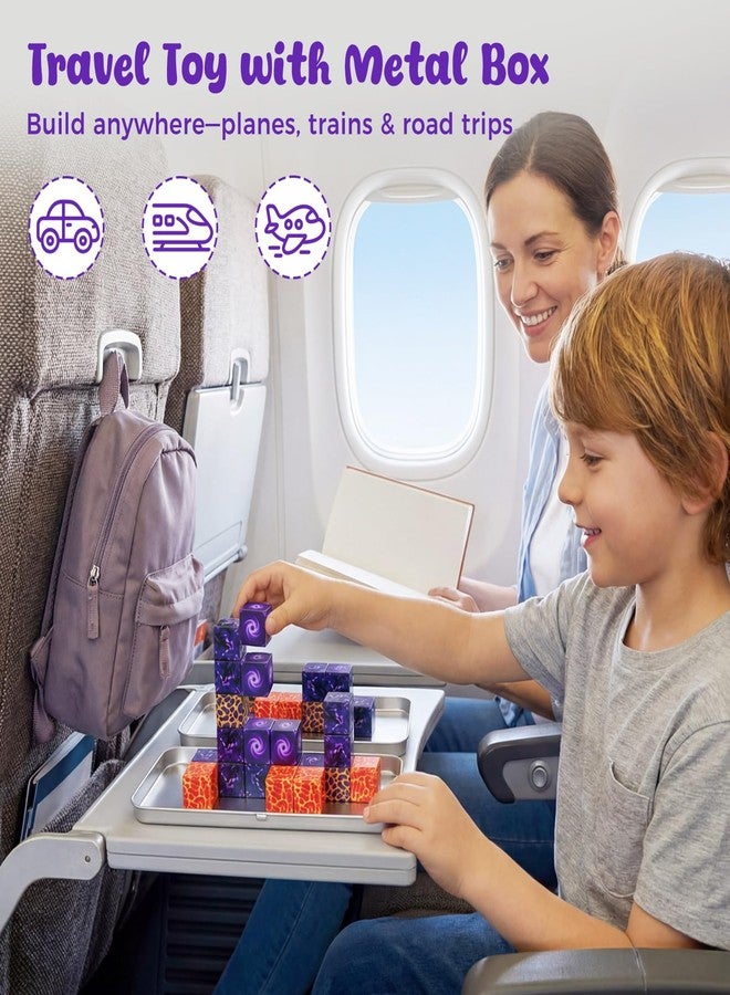 3 otters 32PCS Magnetic Building Blocks Portal Travel Set, STEM Magnet Cubes Construction Toys with Metal Box for Kids, Sensory Gifts for Toddler Boys & Girls Christmas Birthday - Image 2